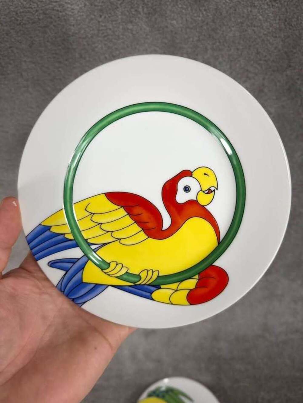 Vintage Fitz and Floyd Japan 'Parrot-in-Ring' 7” Plate